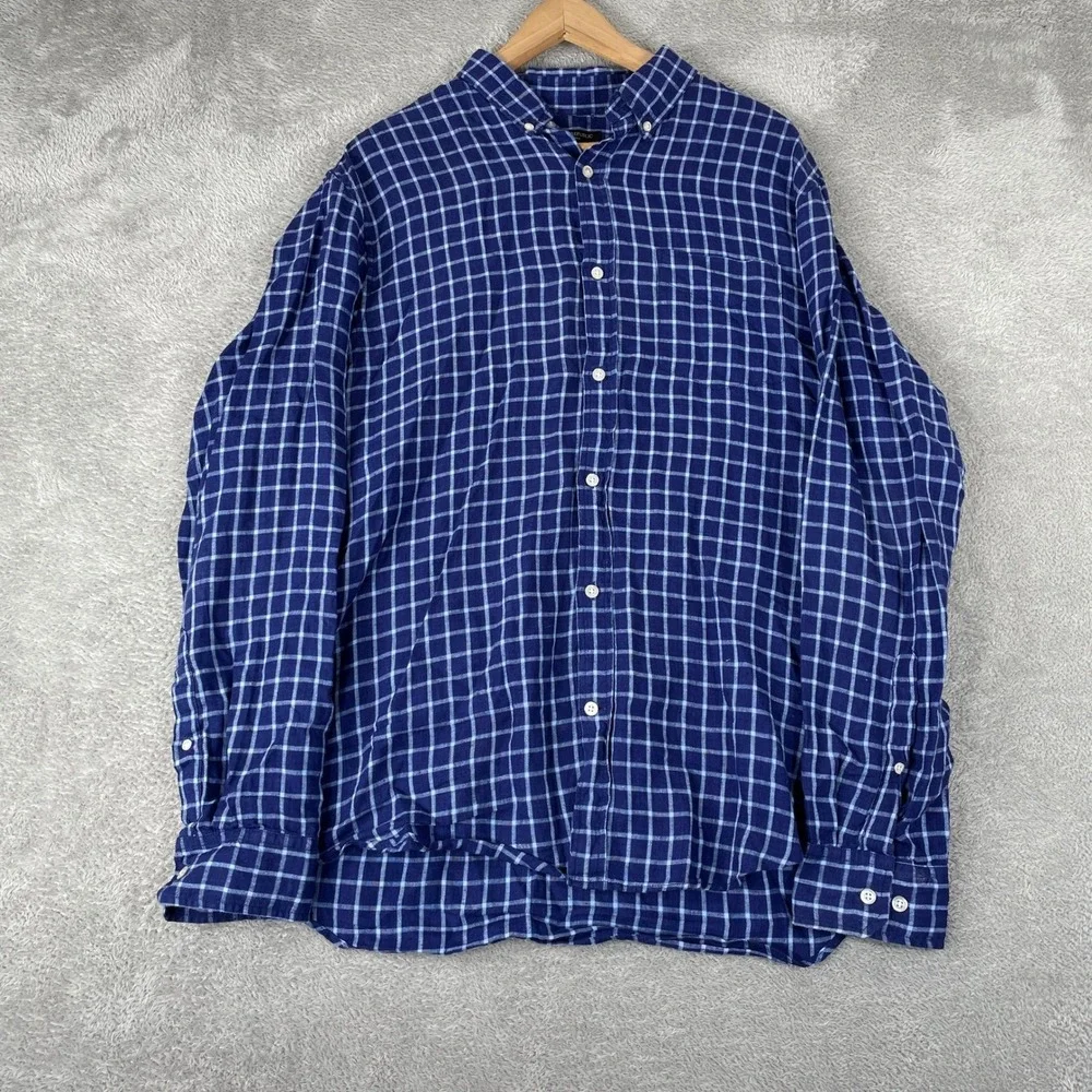 Banana Republic Shirt Mens Large Blue Camden Standard Fit Linen Windowpane Check